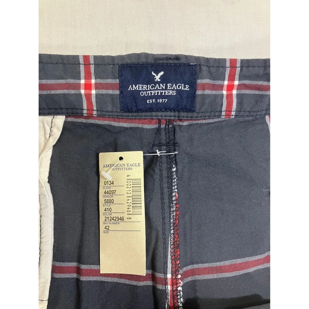 American Eagle Longboard‎ Plaid Shorts Mens 42 Navy Blue Red Belted New NWT